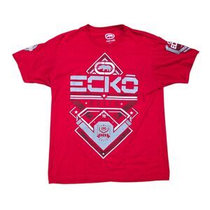 Ecko Unltd Y2K Mens Large Red Graphic Tee Shirt Rawthentic Heavyweight Rhino L